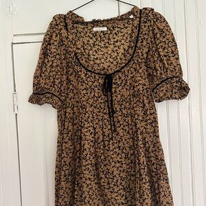 Doen Black Mini Dress with Mustard Floral Print